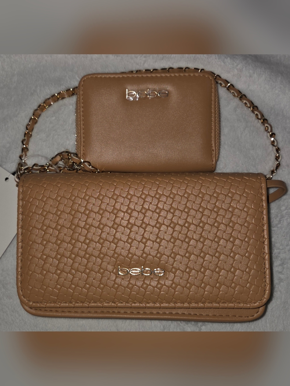 bebe  Camel Color Woven Crossbody and Wallet NWT